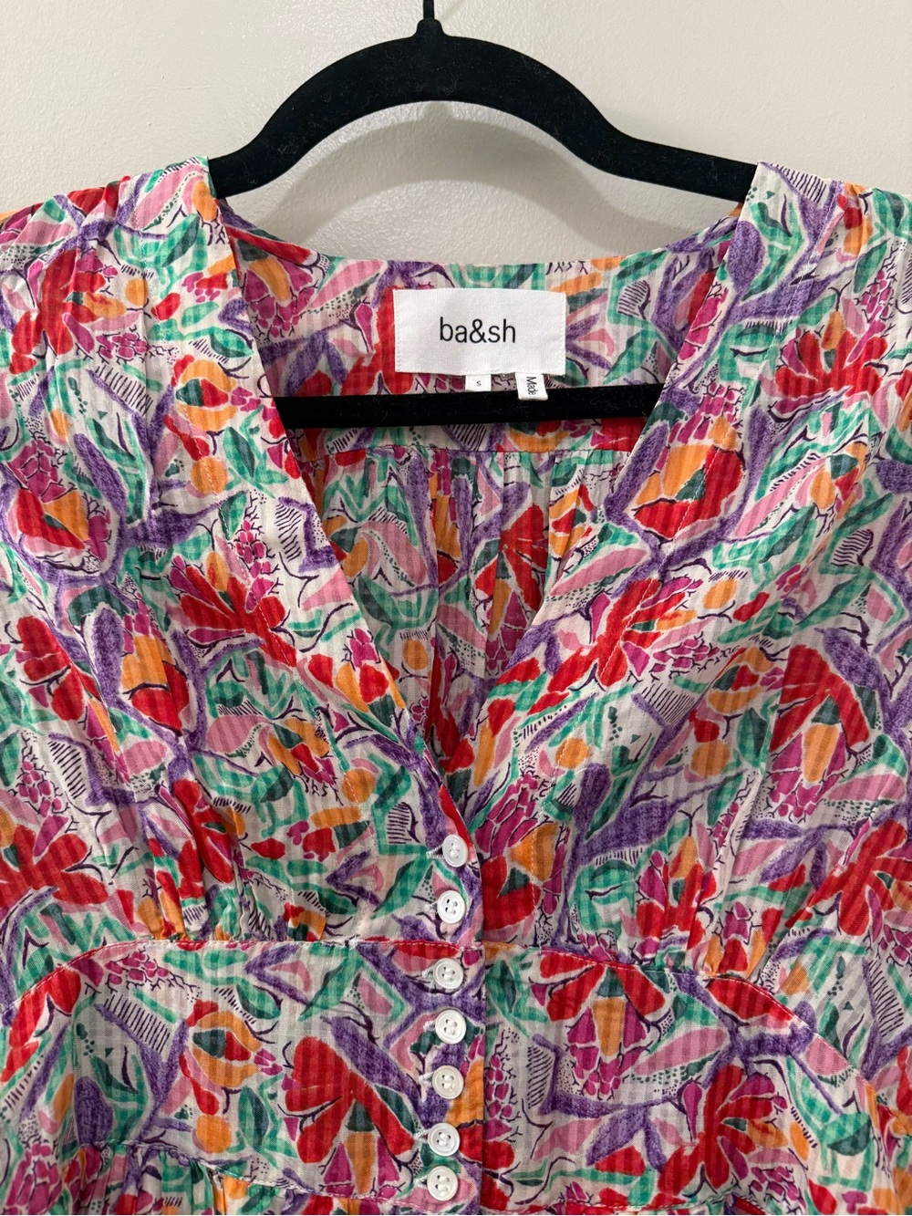 ba&sh Aniela Ruffled Floral Button Front Mini Sundress Size S - Picture 4 of 5
